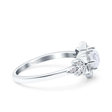 Halo Cluster Floral Wedding Ring Round Simulated Cubic Zirconia 925 Sterling Silver